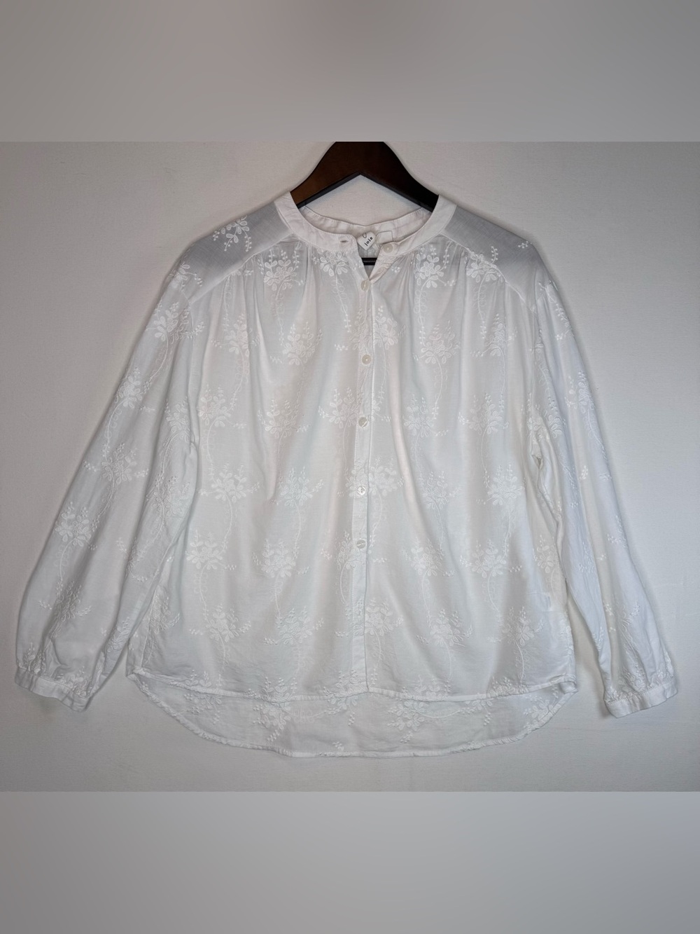 Joie White Cotton Peasant Blouse floral embroidery boho prairie Sz S oversized